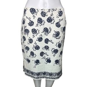Loft Skirt Womens 8 White Blue Floral Pencil Skirt‎ Straight Flower Bloomcore